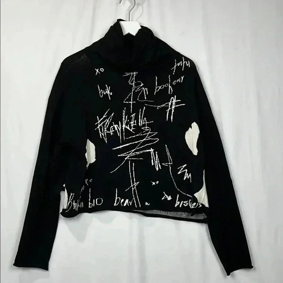 Banana Blue Womens Sweater Black/White L Turtleneck Graphic Design Abstract Boxy - Picture 1 of 10